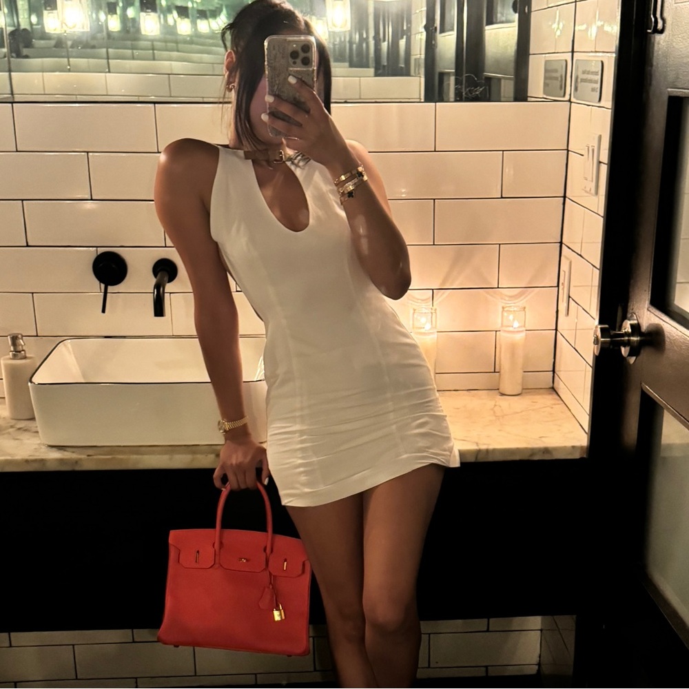 Zara backless white mini dress brown belt collar